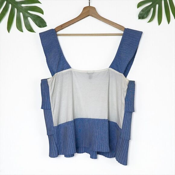 J. Crew Pleated Tiered Ruffle Tank Top/Cami in Chambray Blue - Picture 4 of 10